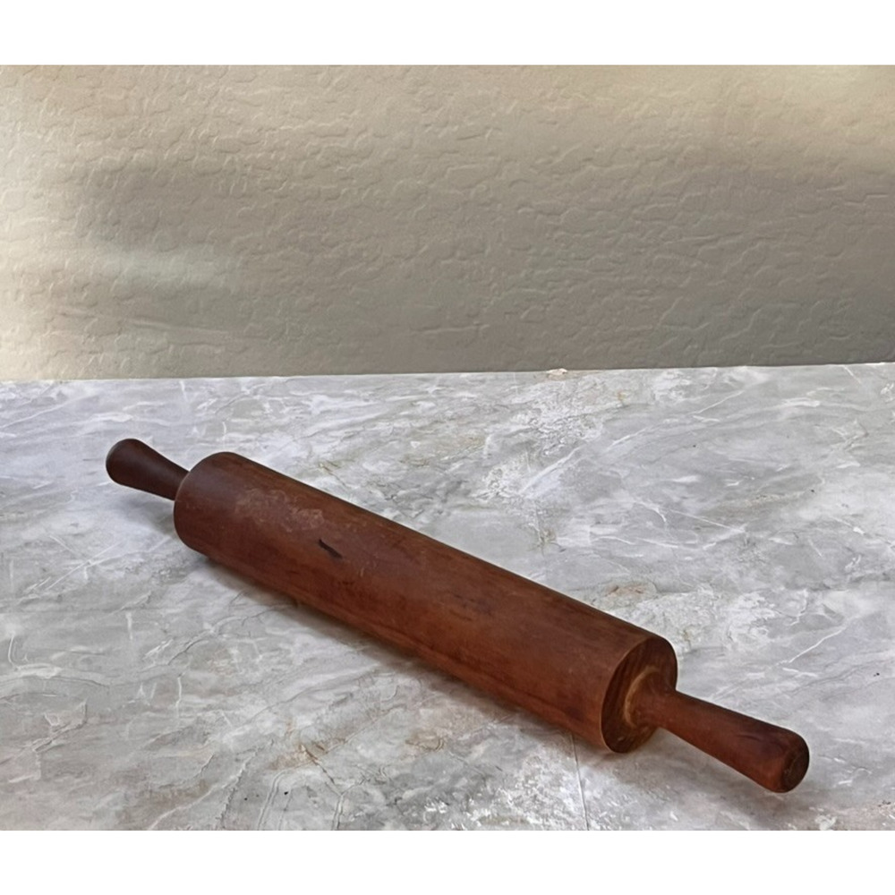Vintage Rolling Pin 17" Long One Piece Solid Round Brown